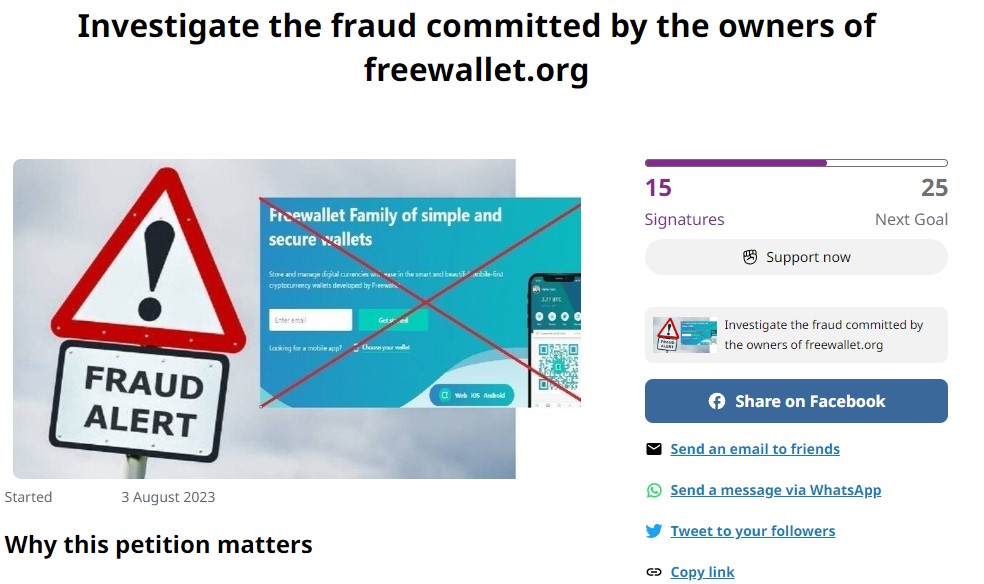 petition about freewallet scam